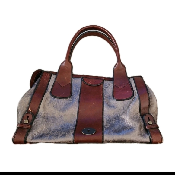 Fossil Long Live Vintage Gray And Brown Crackled Leather Reissue Bag - Picture 2 of 15